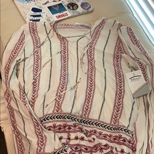 Cream top with black and maroon designs